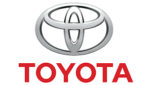 Toyota logo with a silver emblem above red text that reads 'Toyota' on a white background.