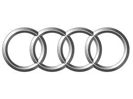 Four interlocking silver rings arranged horizontally, forming a logo.