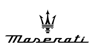 Maserati logo featuring a trident symbol above the brand name in stylized italic font.