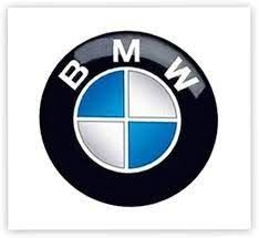 BMW logo featuring a black circle with white lettering and a blue and white checkered inner circle.