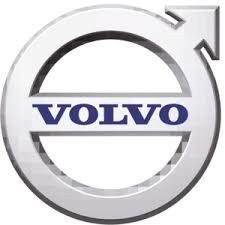 Volvo logo featuring a metallic circular symbol with an arrow pointing diagonally upwards to the right.